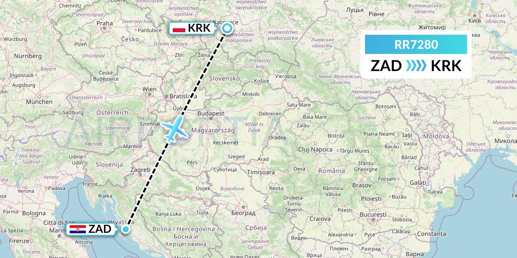 RR7280 Royal Air Force Flight Map: Zadar to Krakow
