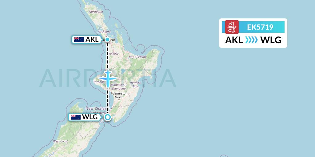 EK5719 Emirates Flight Map: Auckland to Wellington