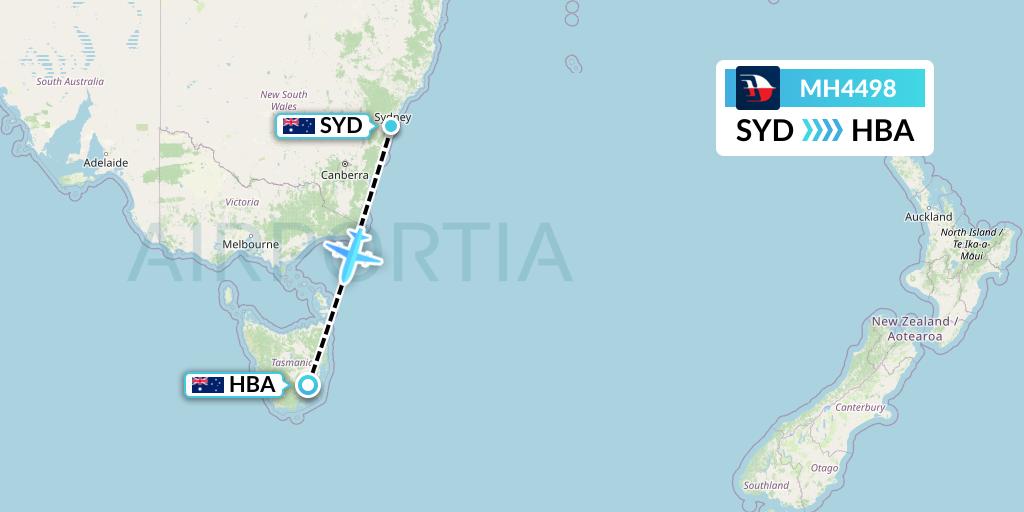 MH4498 Malaysia Airlines Flight Map: Sydney to Hobart