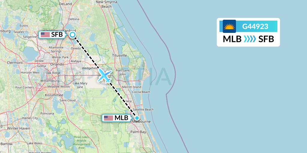 G44923 Allegiant Air Flight Map: Melbourne to Orlando