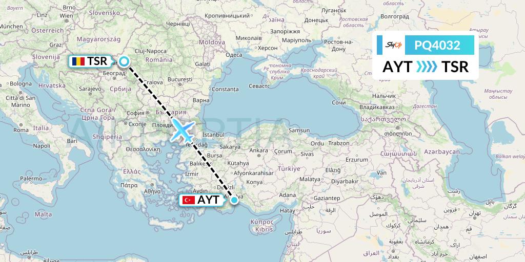 PQ4032 SkyUp Airlines Flight Map: Antalya to Timisoara
