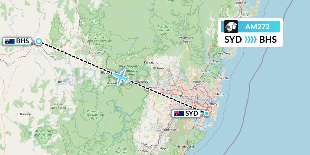 AM272 Aeromexico Flight Map: Sydney to Bathurst