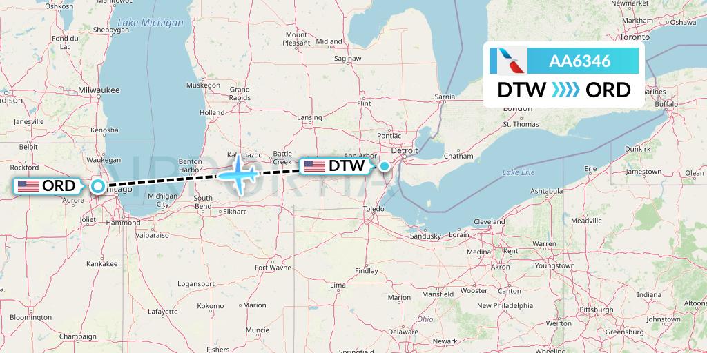 AA6346 American Airlines Flight Map: Detroit to Chicago