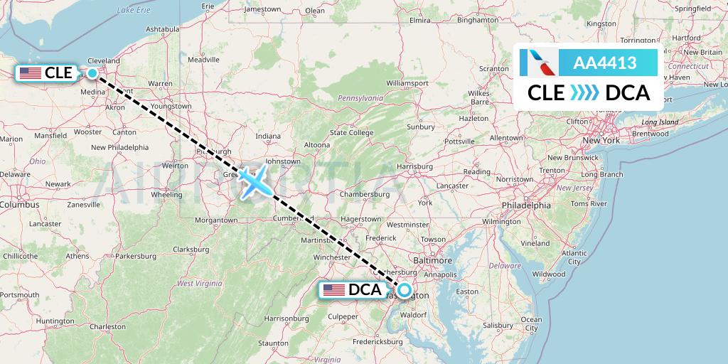 AA4413 American Airlines Flight Map: Cleveland to Washington