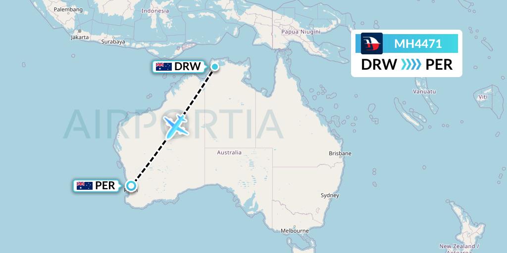 MH4471 Malaysia Airlines Flight Map: Darwin to Perth