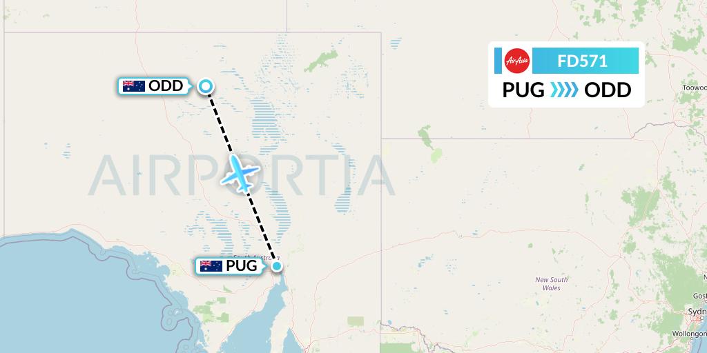 FD571 Thai AirAsia Flight Map: Port Augusta to Australia