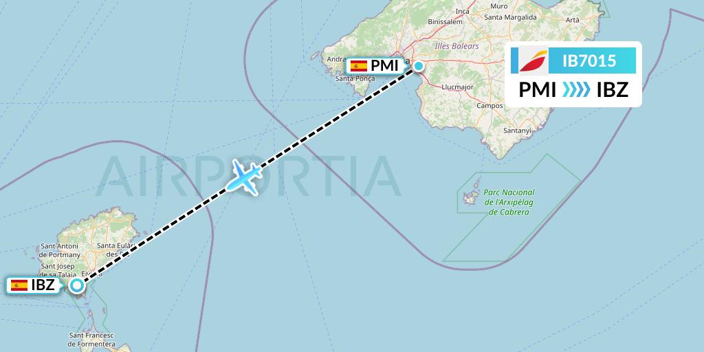 IB7015 Iberia Flight Map: Palma de Mallorca to Ibiza