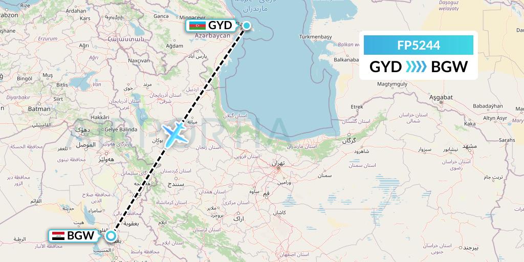FP5244 FlyPelican Flight Map: Baku to Baghdad