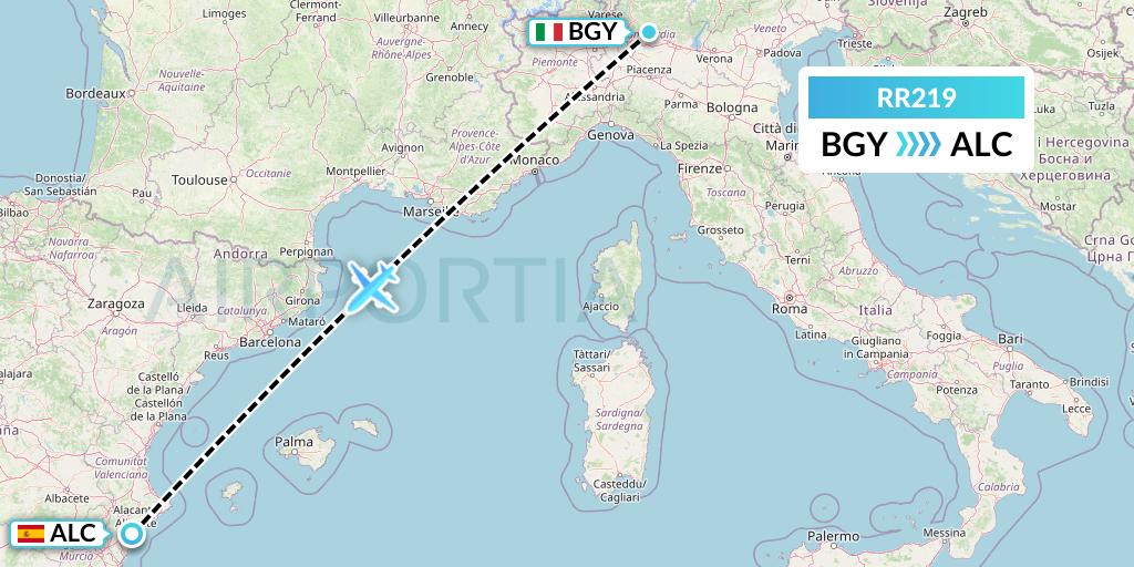 RR219 Royal Air Force Flight Map: Milan to Alicante