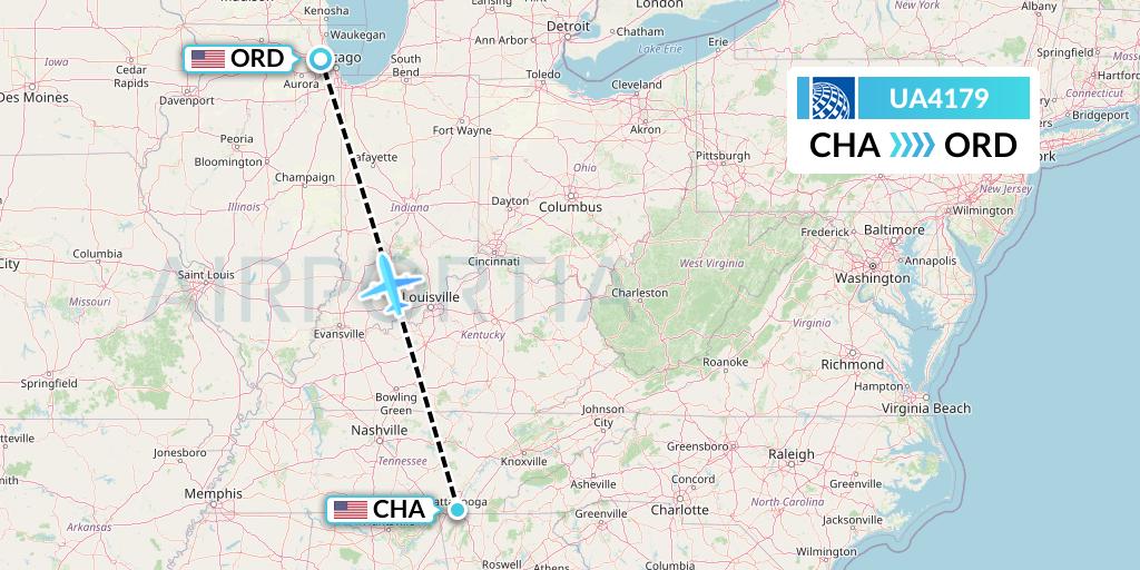 UA4179 United Airlines Flight Map: Chattanooga to Chicago