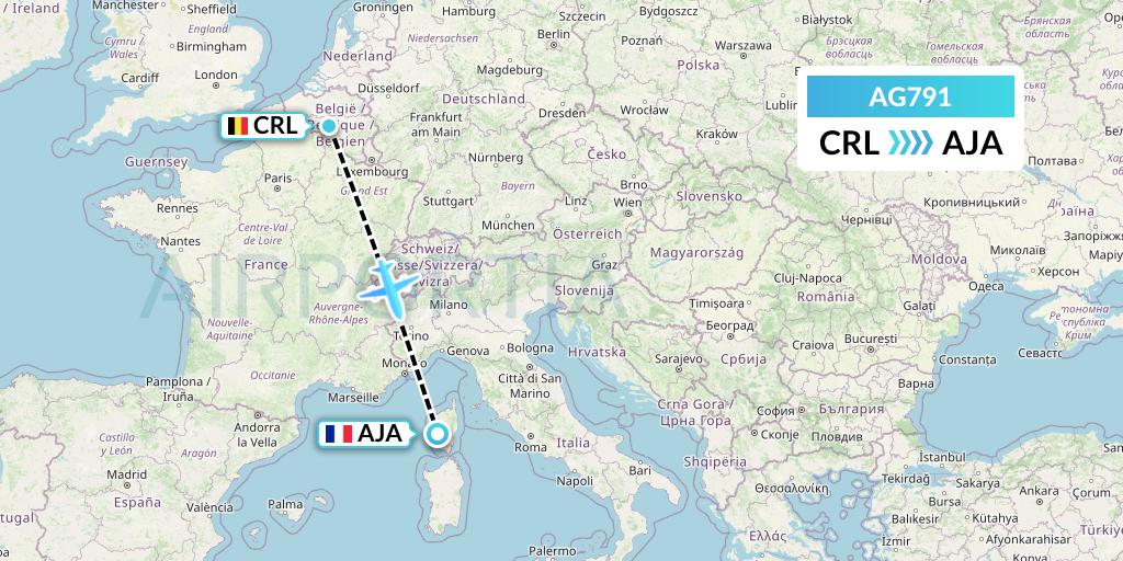 AG791 Aruba Airlines Flight Map: Brussels to Ajaccio