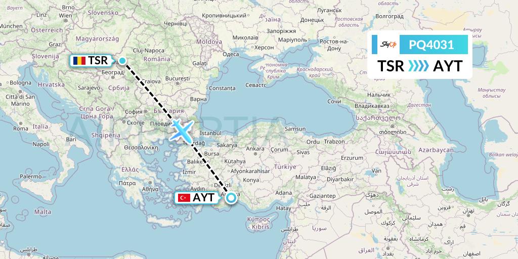 PQ4031 SkyUp Airlines Flight Map: Timisoara to Antalya