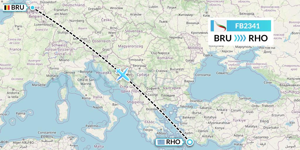FB2341 Bulgaria Air Flight Map: Brussels to Rhodes