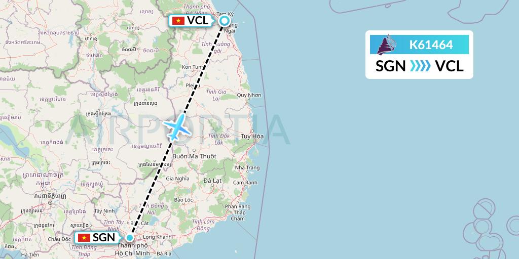K61464 Cambodia Angkor Air Flight Map: Ho Chi Minh City to Chu Lai