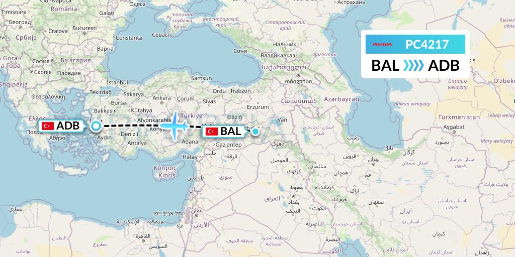 PC4217 Pegasus Airlines Flight Map: Batman to Izmir