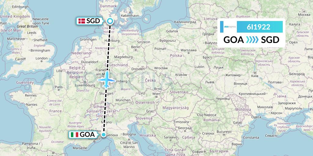 6I1922 Air Alsie Flight Map: Genoa to Sonderborg