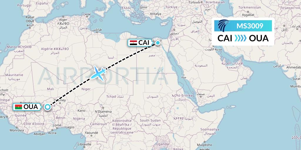 MS3009 EgyptAir Flight Map: Cairo to Ouagadougou