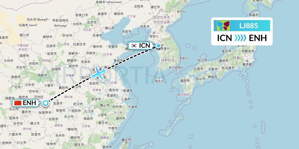 LJ885 Jin Air Flight Map: Seoul to Enshi
