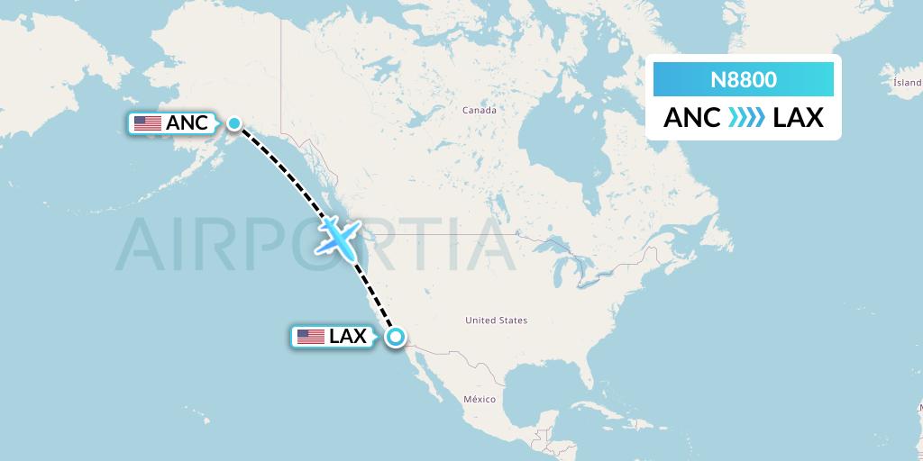 N8800 National Airlines Flight Map: Anchorage to Los Angeles