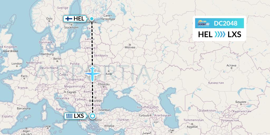 DC2048 Braathens Regional Flight Map: Helsinki to Lemnos
