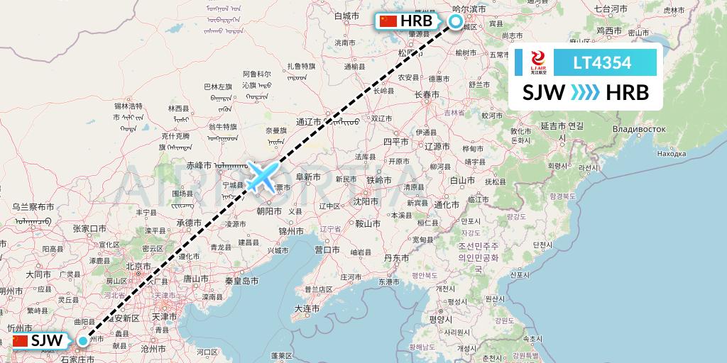 LT4354 LongJiang Airlines Flight Map: Shijiazhuang to Harbin