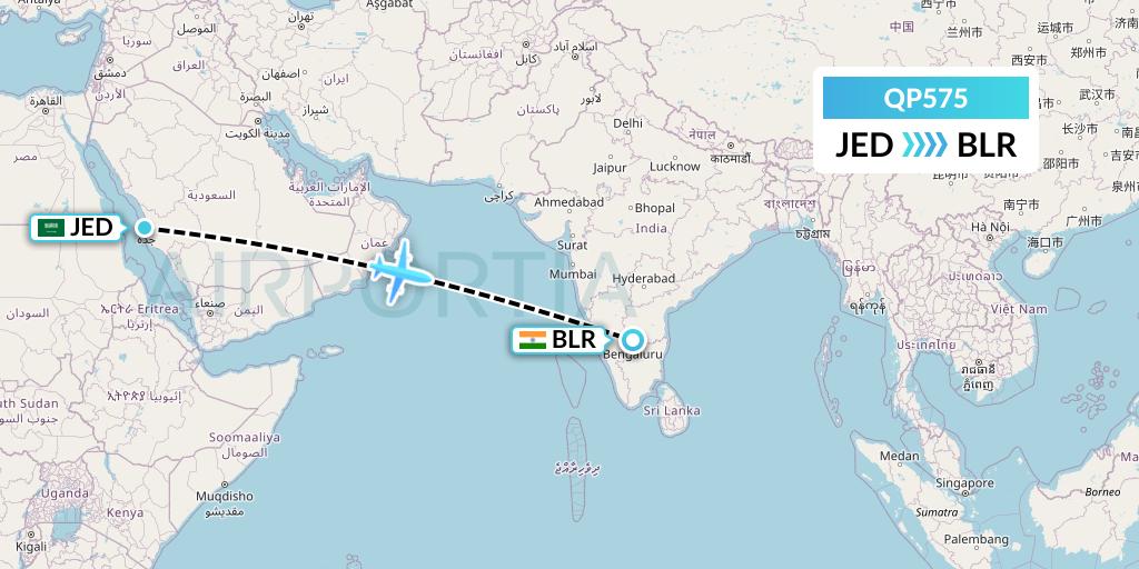 QP575 Akasa Air Flight Map: Jeddah to Bangalore