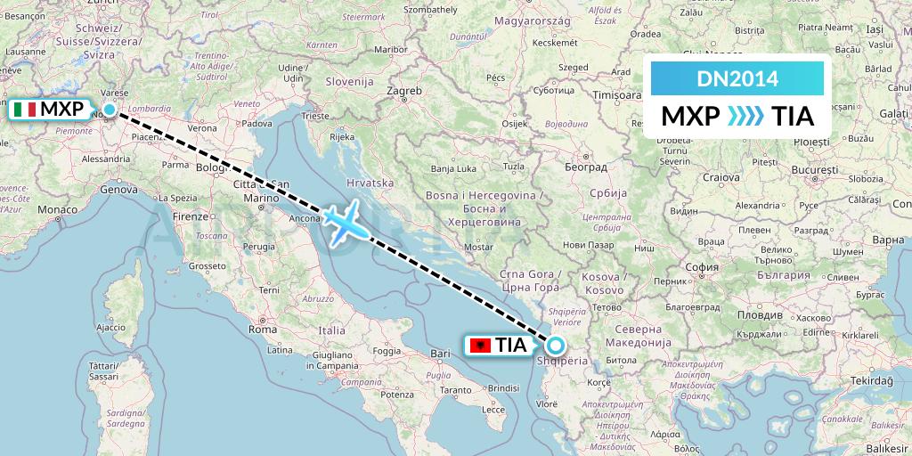 DN2014 Aerodespachos de El Salvador Flight Map: Milan to Tirana