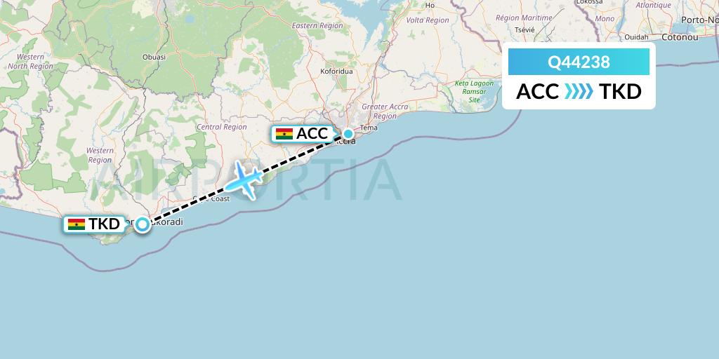 Q44238 Euroairlines Flight Map: Accra to Takoradi
