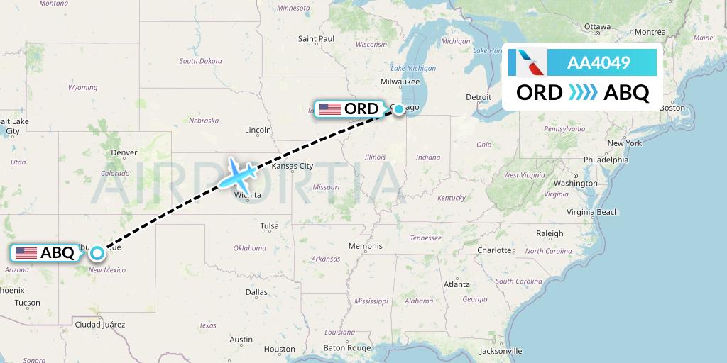 AA4049 American Airlines Flight Map: Chicago to Albuquerque