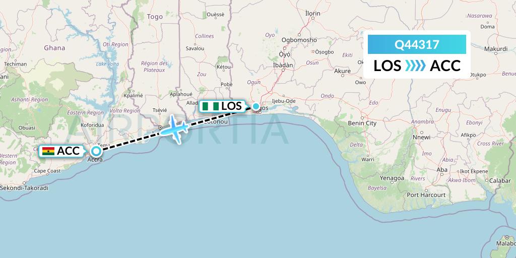 Q44317 Euroairlines Flight Map: Lagos to Accra