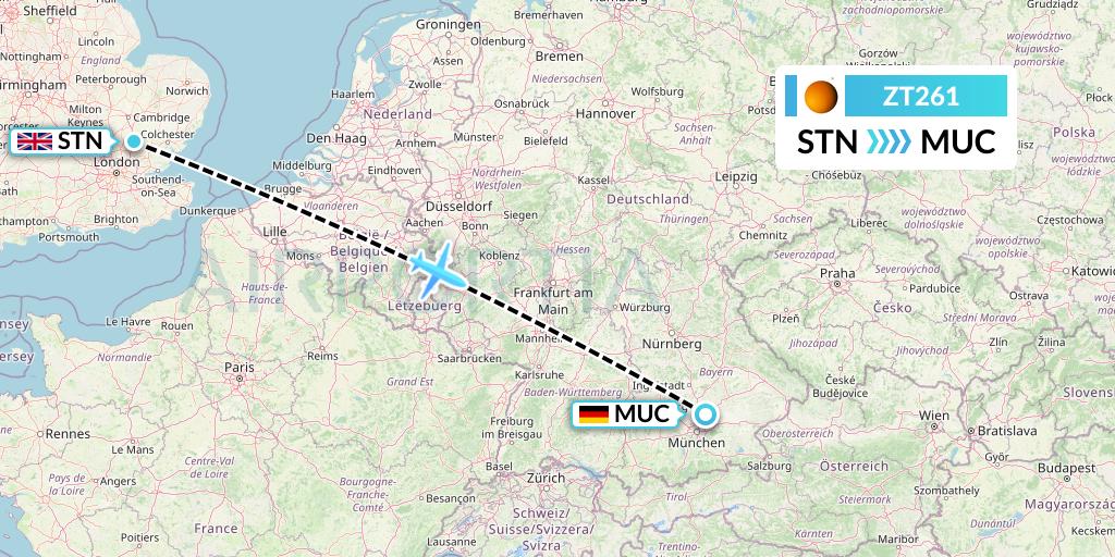 ZT261 Titan Airways Flight Map: London to Munich