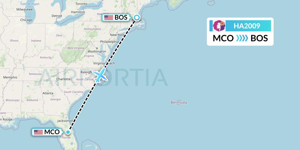 HA2009 Hawaiian Airlines Flight Map: Orlando to Boston