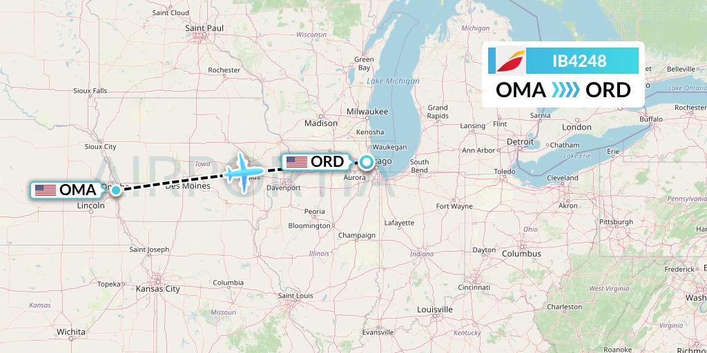 IB4248 Iberia Flight Map: Omaha to Chicago