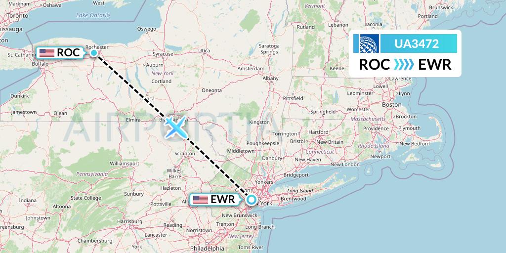 UA3472 United Airlines Flight Map: Rochester to New York
