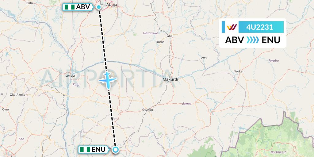 4U2231 Germanwings Flight Map: Abuja to Enugu