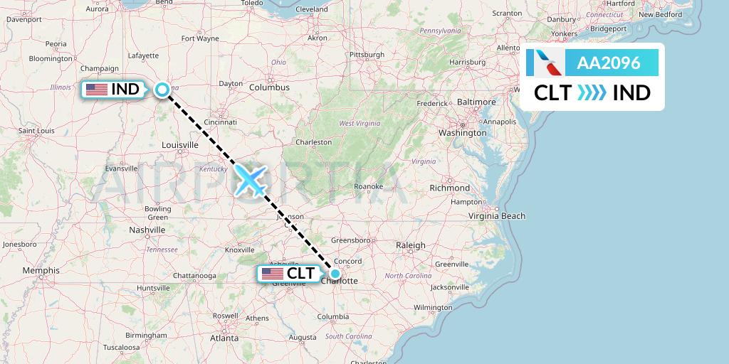 AA2096 American Airlines Flight Map: Charlotte to Indianapolis