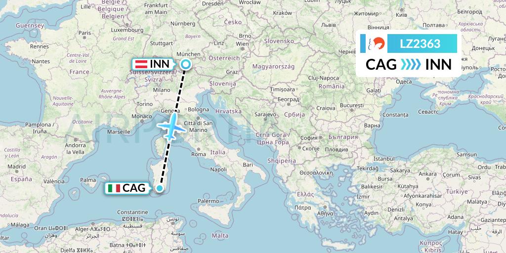 LZ2363 Air Link Flight Map: Cagliari to Innsbruck