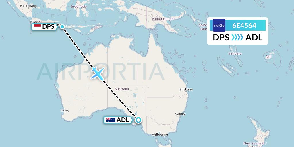 6E4564 IndiGo Airlines Flight Map: Denpasar to Adelaide