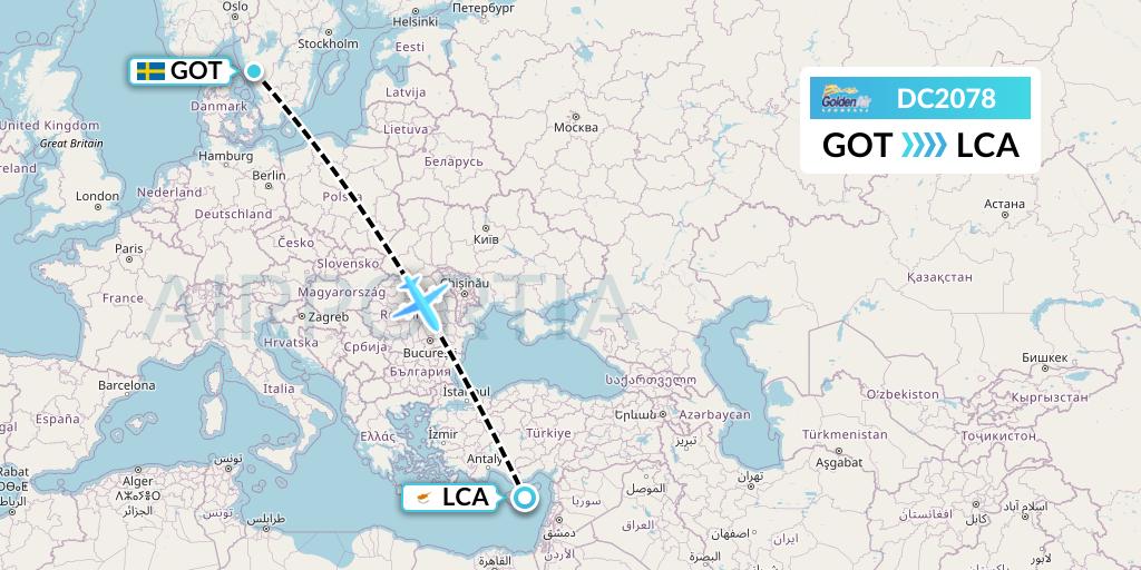 DC2078 Braathens Regional Flight Map: Gothenburg to Larnaca
