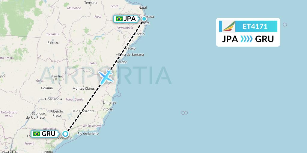 ET4171 Ethiopian Airlines Flight Map: Joao Pessoa to Sao Paulo