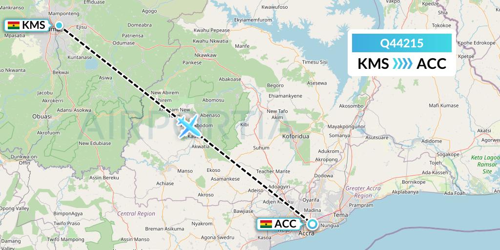 Q44215 Euroairlines Flight Map: Kumasi to Accra