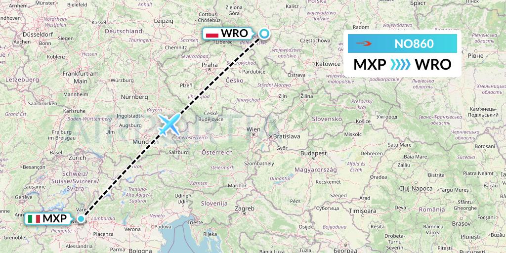 NO860 Neos Flight Map: Milan to Wroclaw