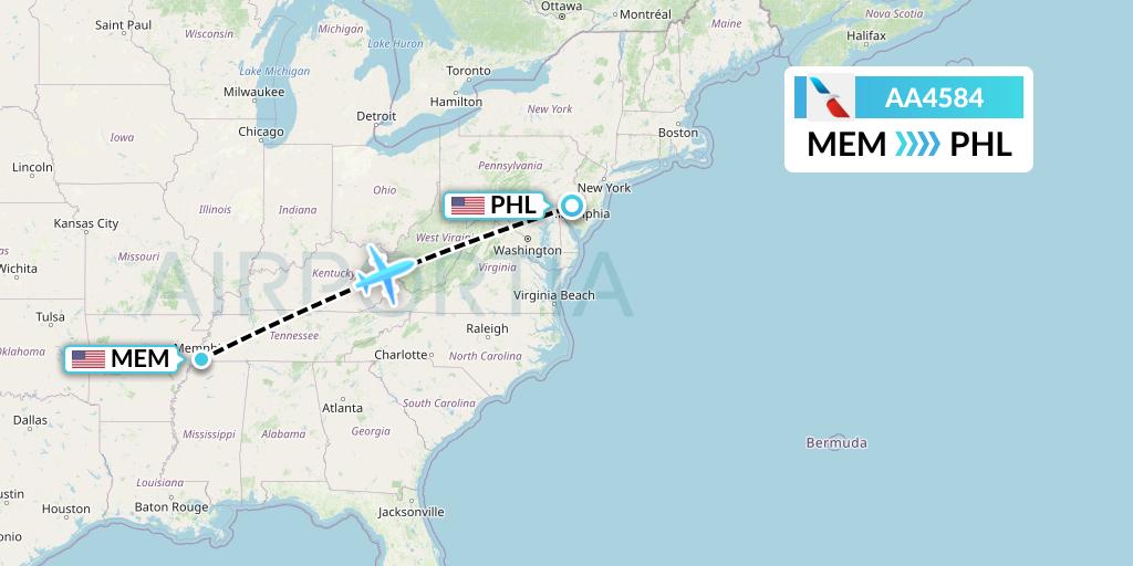 AA4584 American Airlines Flight Map: Memphis to Philadelphia