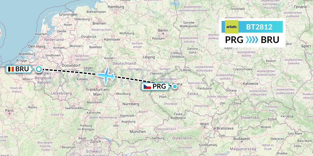 BT2812 Air Baltic Flight Map: Prague to Brussels