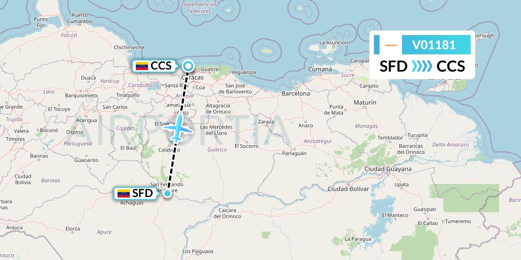 V01181 Conviasa Flight Map: Inglaterra to Caracas