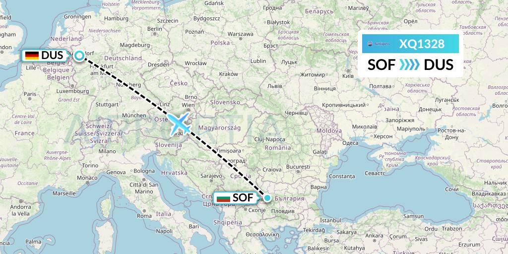 XQ1328 SunExpress Flight Map: Sofia to Dusseldorf
