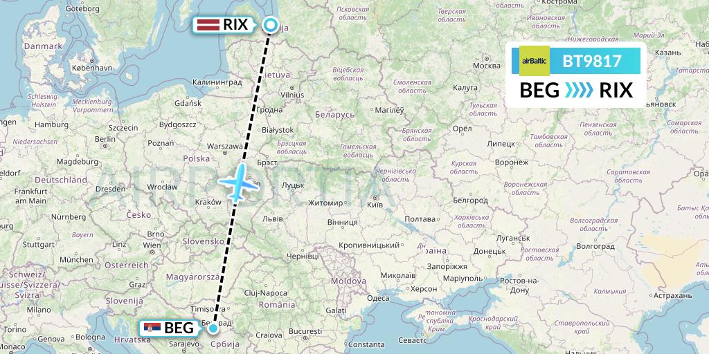 BT9817 Air Baltic Flight Map: Belgrade to Riga
