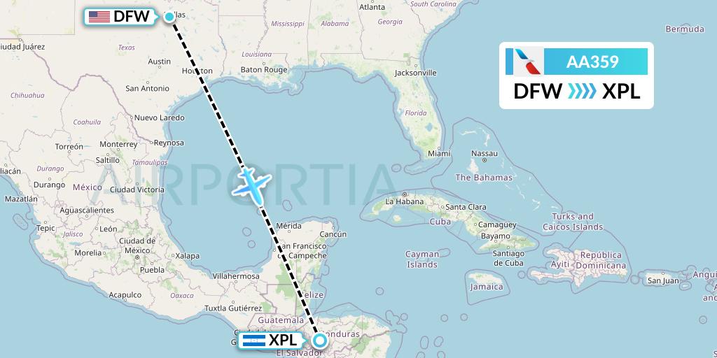 AA359 American Airlines Flight Map: Dallas to Comayagua