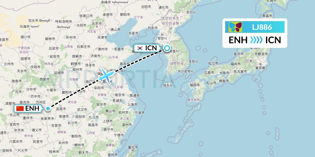 LJ886 Jin Air Flight Map: Enshi to Seoul