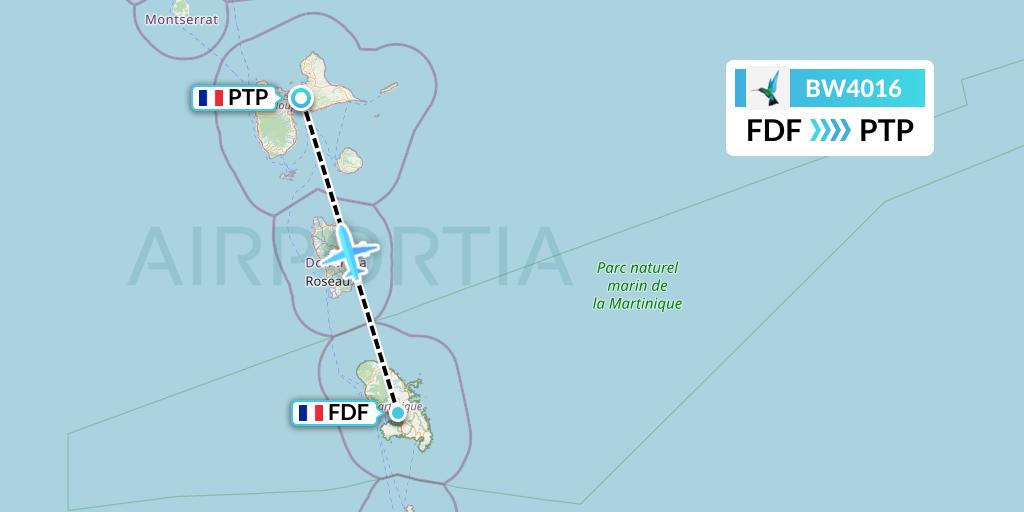 BW4016 Caribbean Airlines Flight Map: Fort-de-France to Pointe-a-Pitre